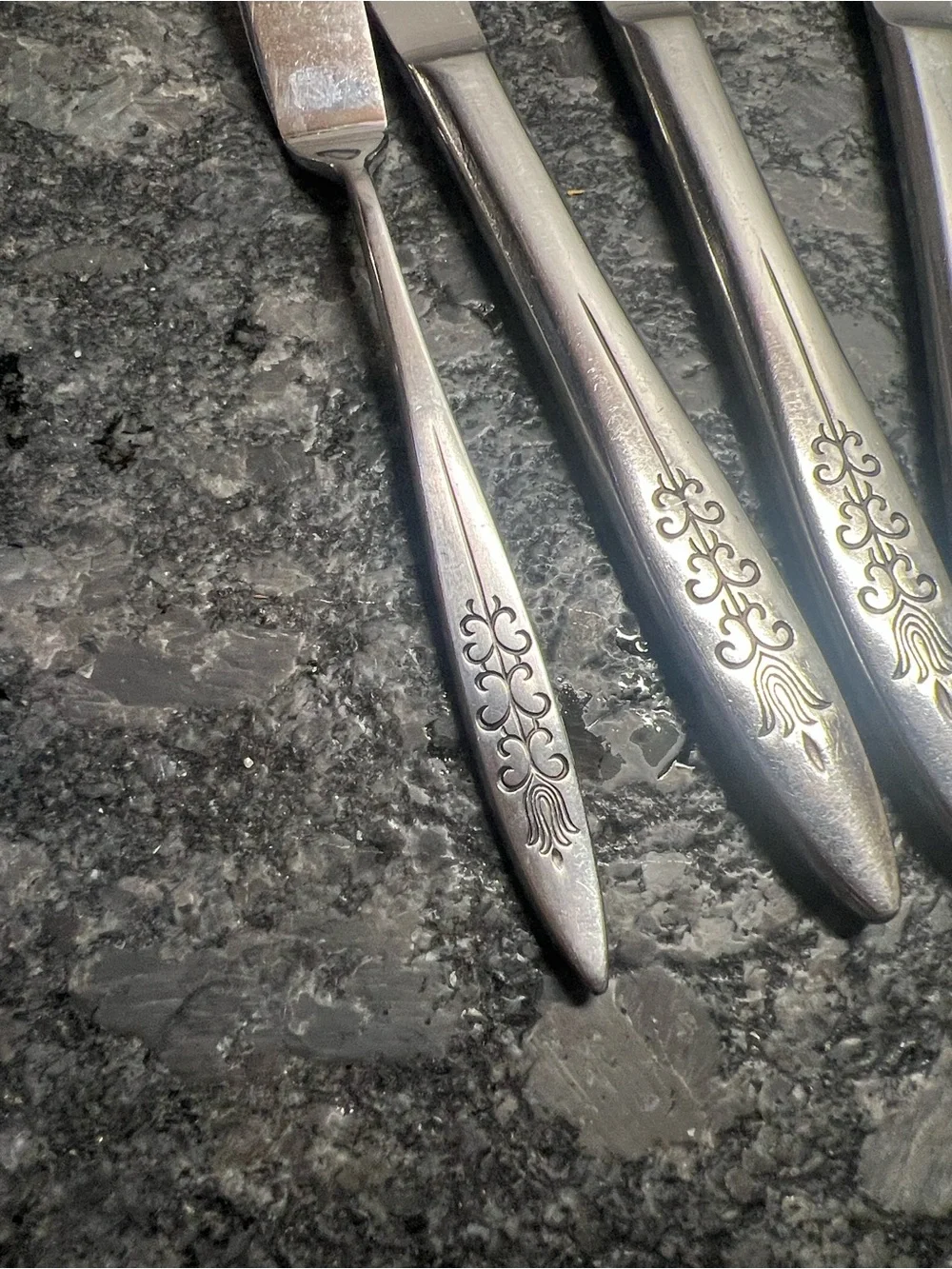 7 piece MCM  Stainless Steel Butter Knife Set in Silver Floral Decorative Handle